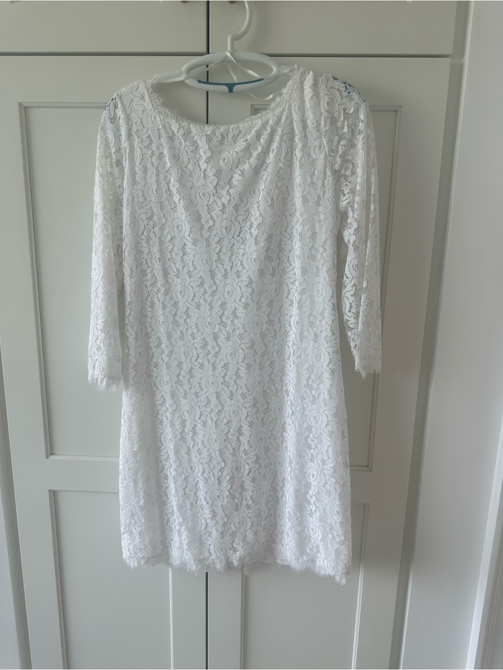 Diane Von Furstenberg White Lace Long Sleeve Dress